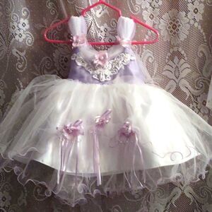 Lavender White Purple Infant Satin Tulle Applique Tutu Dress Pearl Floral Accent